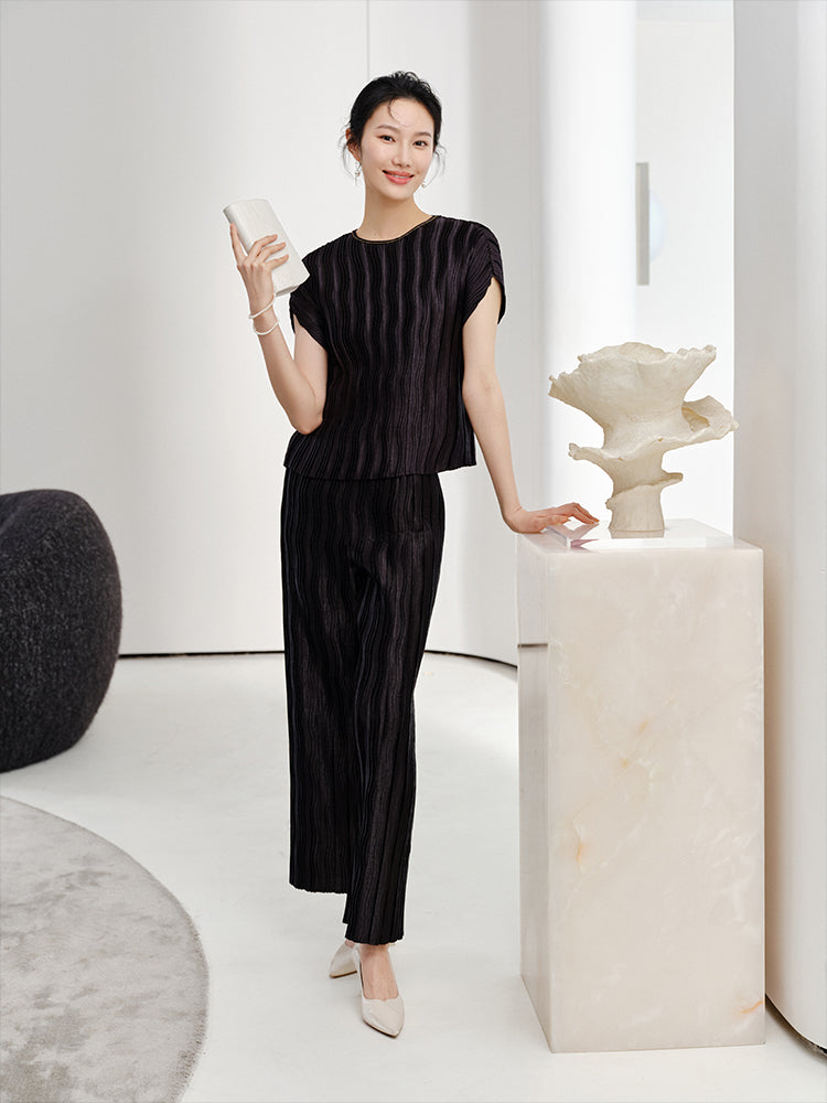Pleated Straight Pant | Black