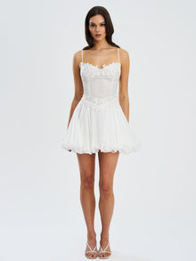 Fabiola Lace Trim Net Top Mini Flare Chiffon Dress | Silver