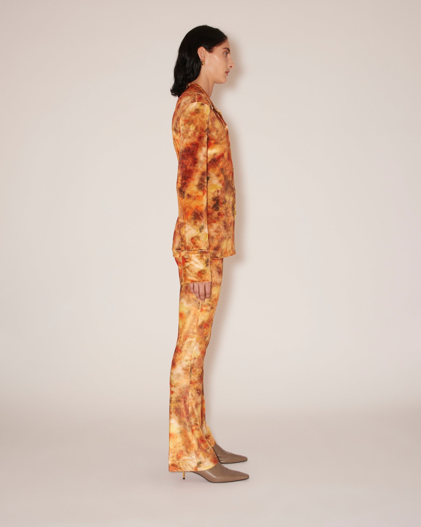 Milena Printed Stretch-Velvet Pants | Hazy Floral Orange