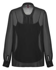 Silk Embrpoidered Collar Button-Down Shirt | Black