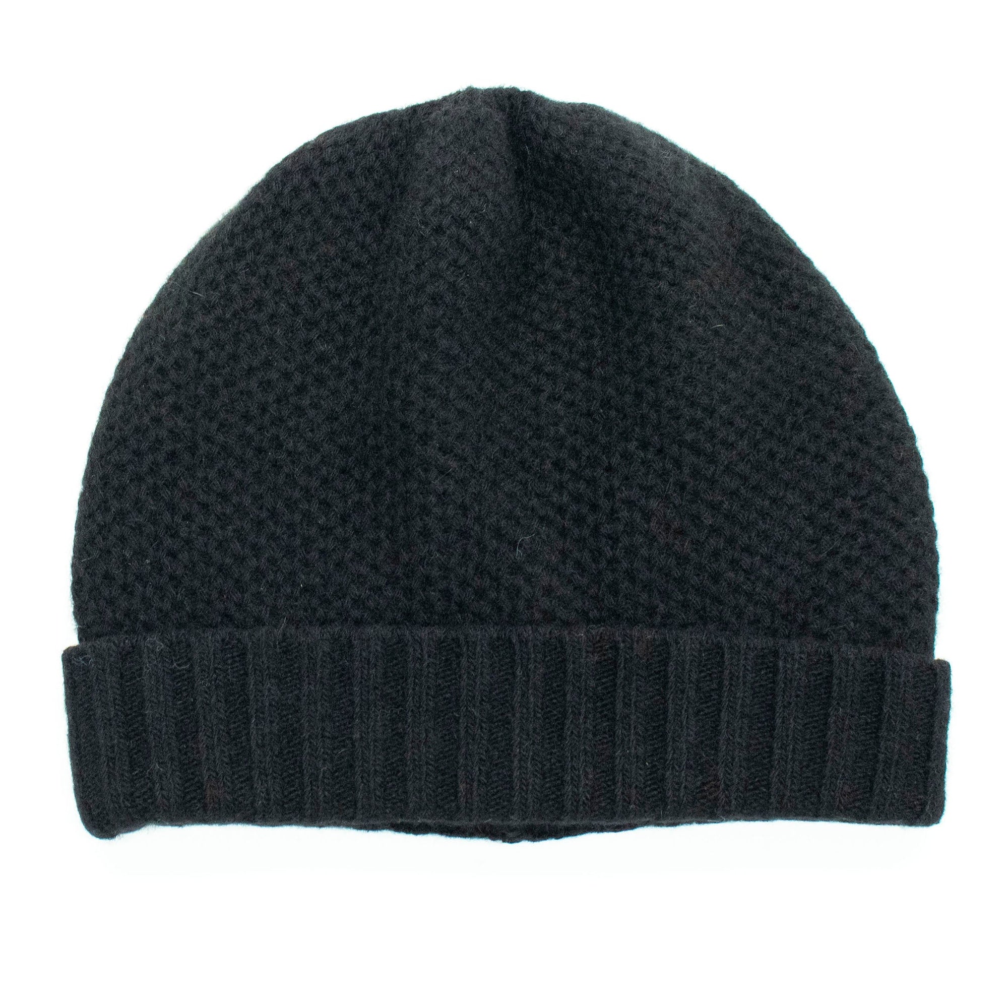 Cashmere Honeycomb Hat With Folded Cuff | Black