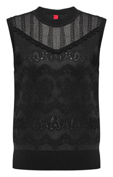 Acetate Sleeveless Round Neck Vest | Black