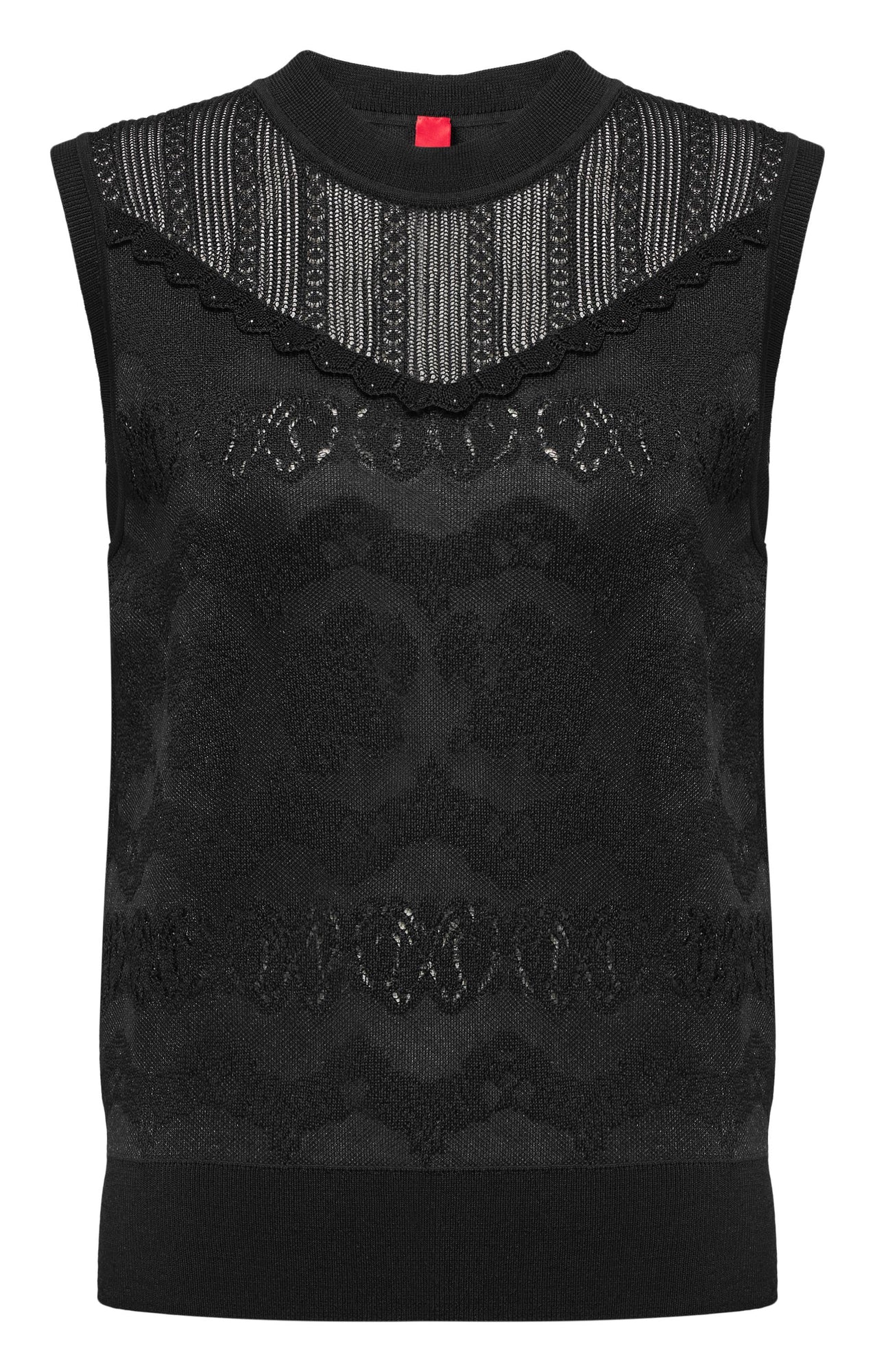 Acetate Sleeveless Round Neck Vest | Black