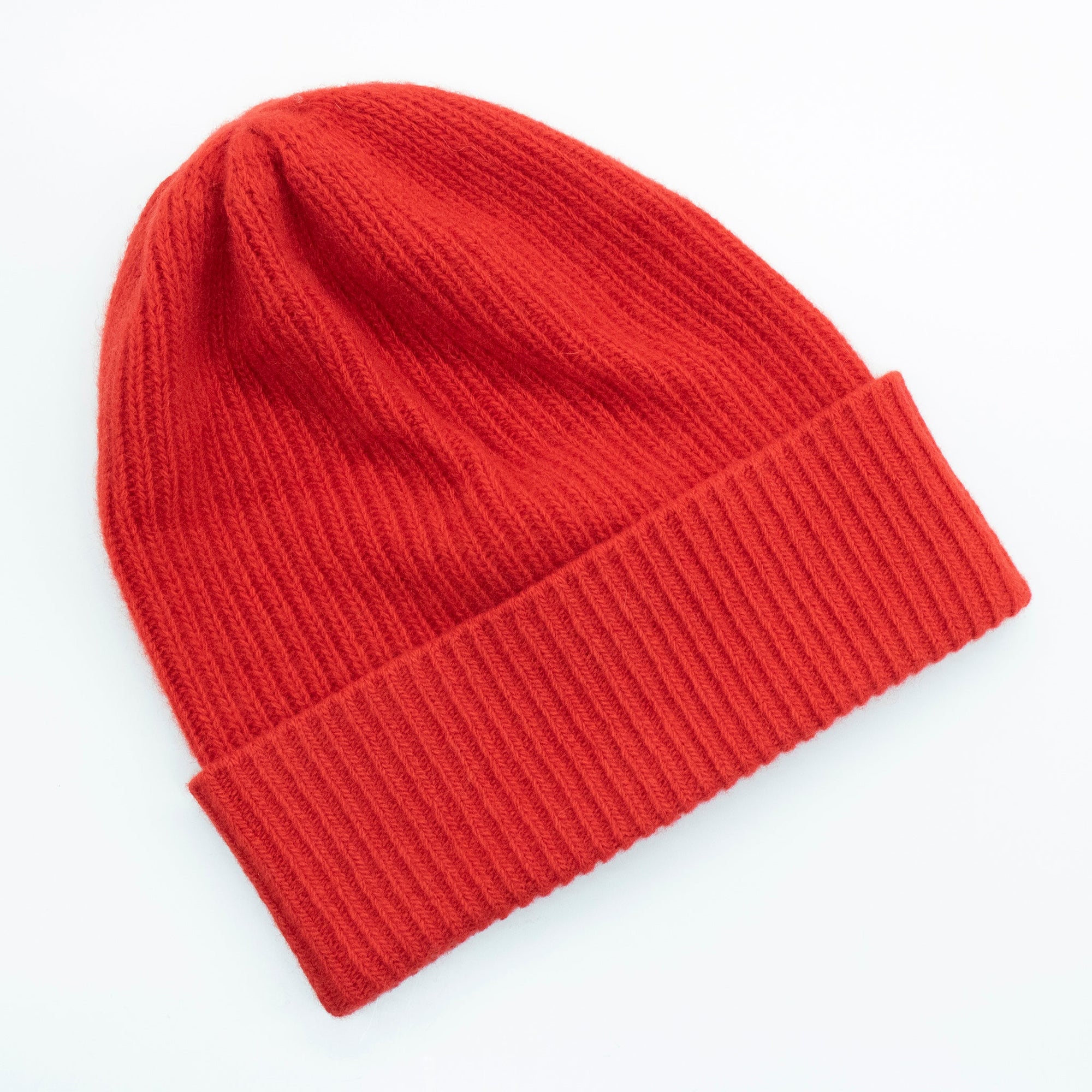 Cashmere Ribbed Beanie | Fire Red