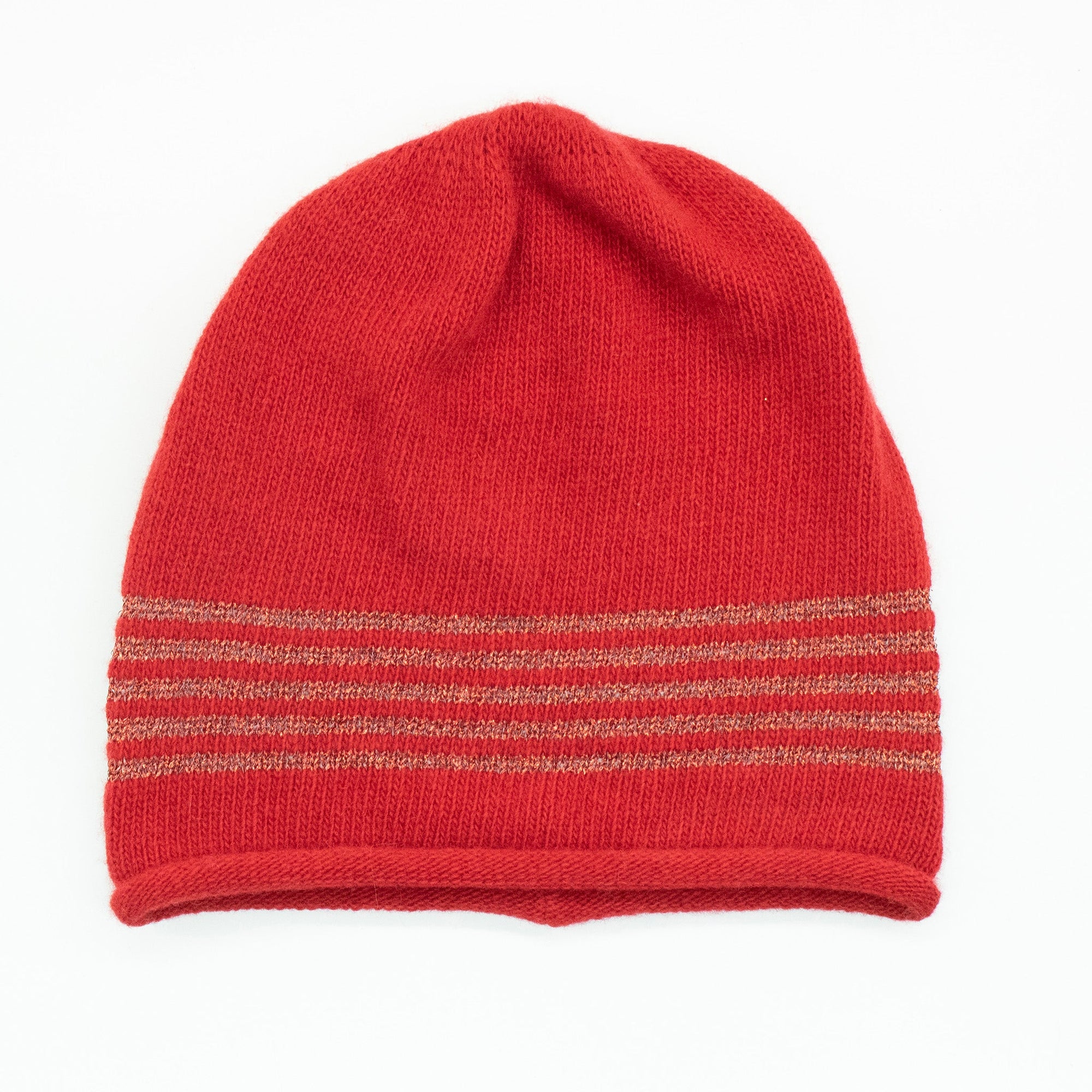 Kids Cashmere Hat With Lurex Stripes | Cherry Red