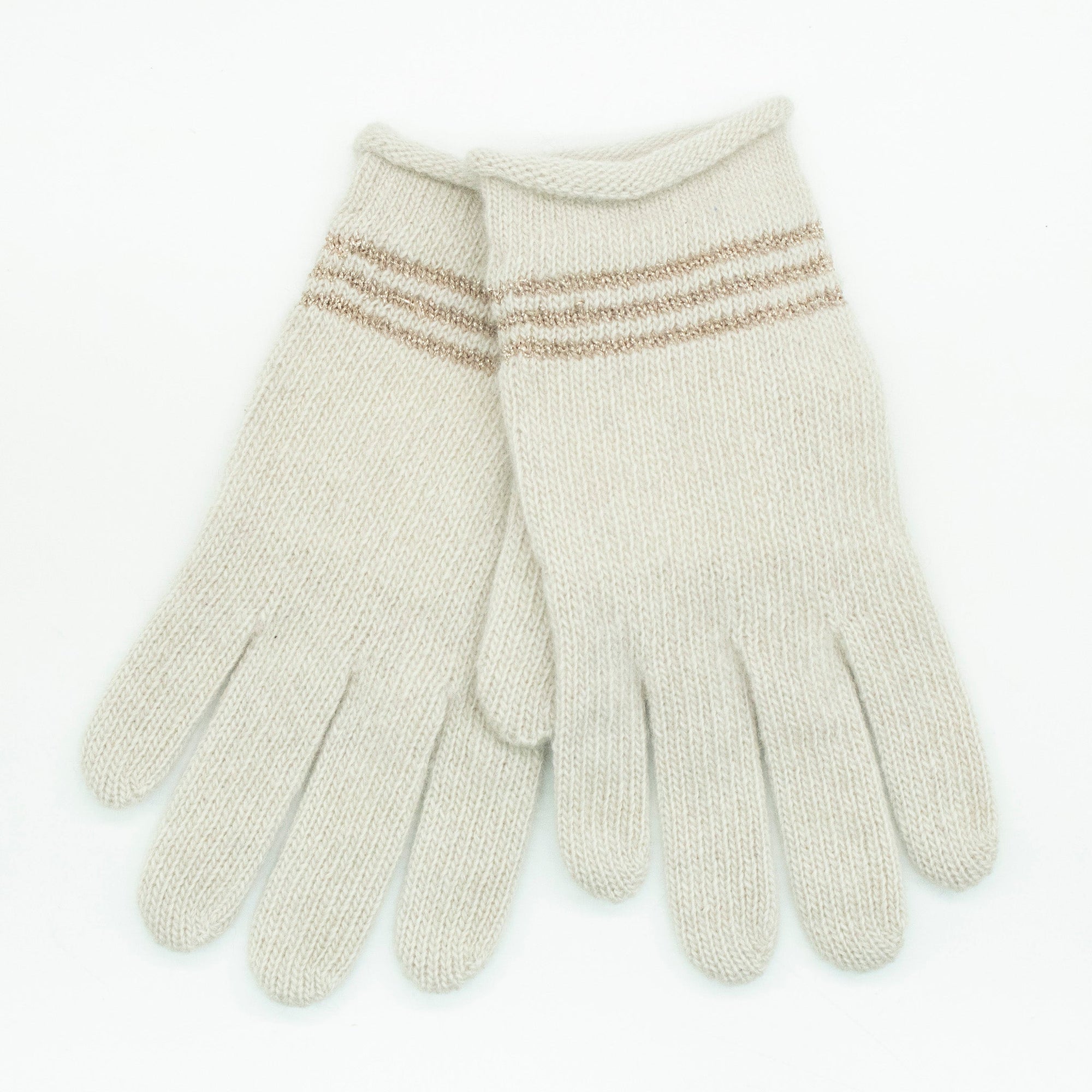 Kids Cashmere Gloves With Lurex Stripes | Ivory