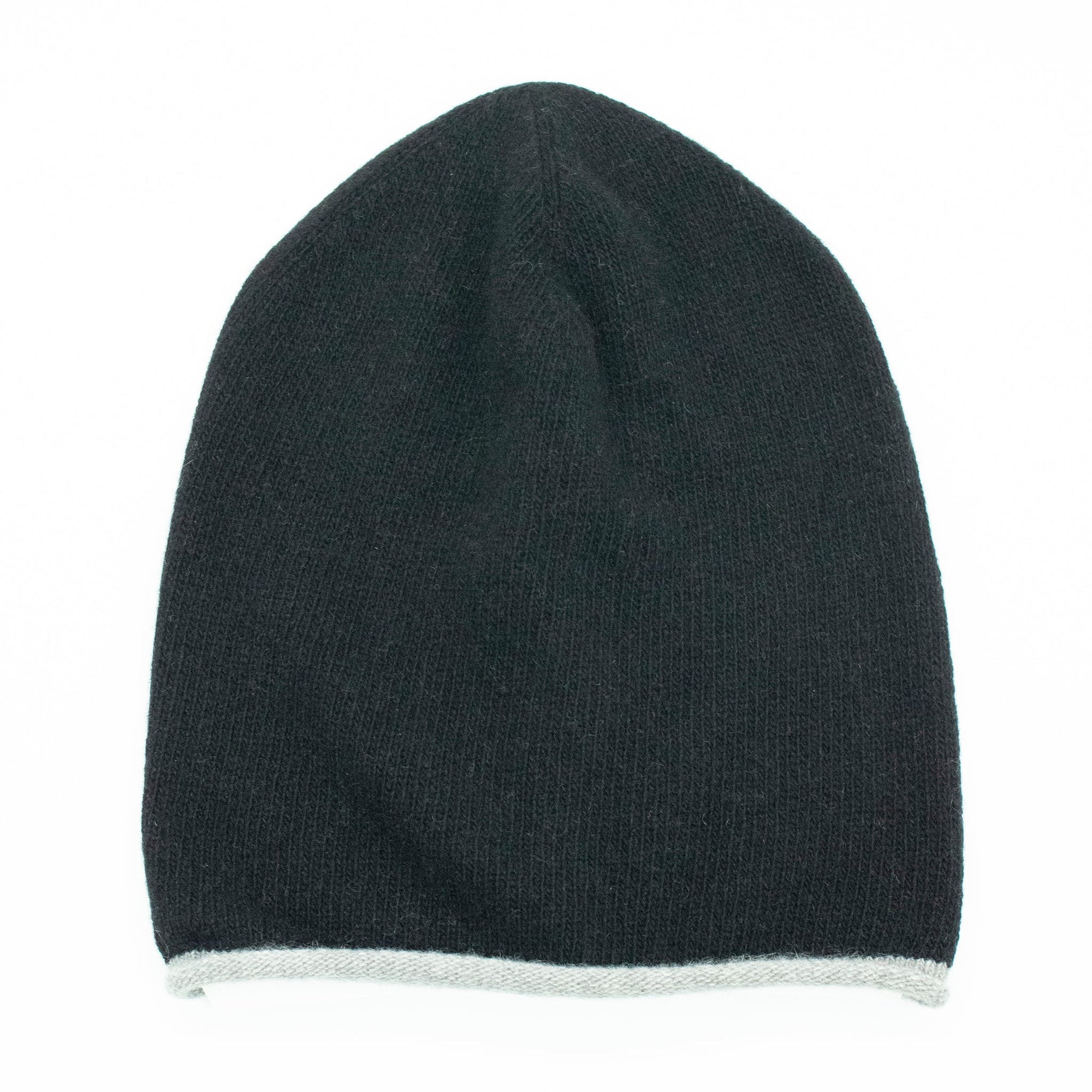 Cashmere Slouchy Hat With Contrast Color Edge | Black/Grey