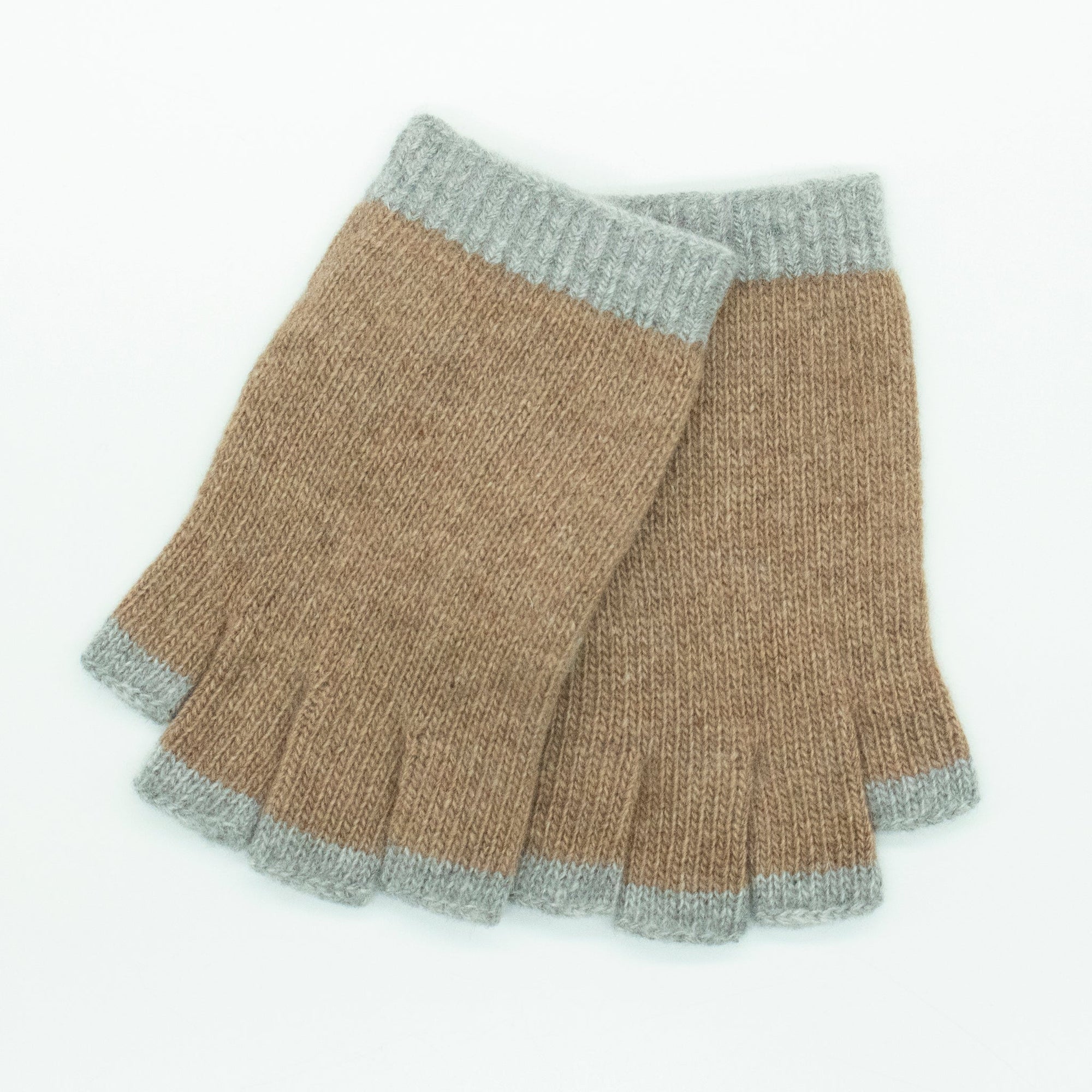 Cashmere Colorblock Fingerless Gloves | Copper/Grey