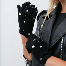 Tech Cashmere Gloves With Flowers Stones | Black