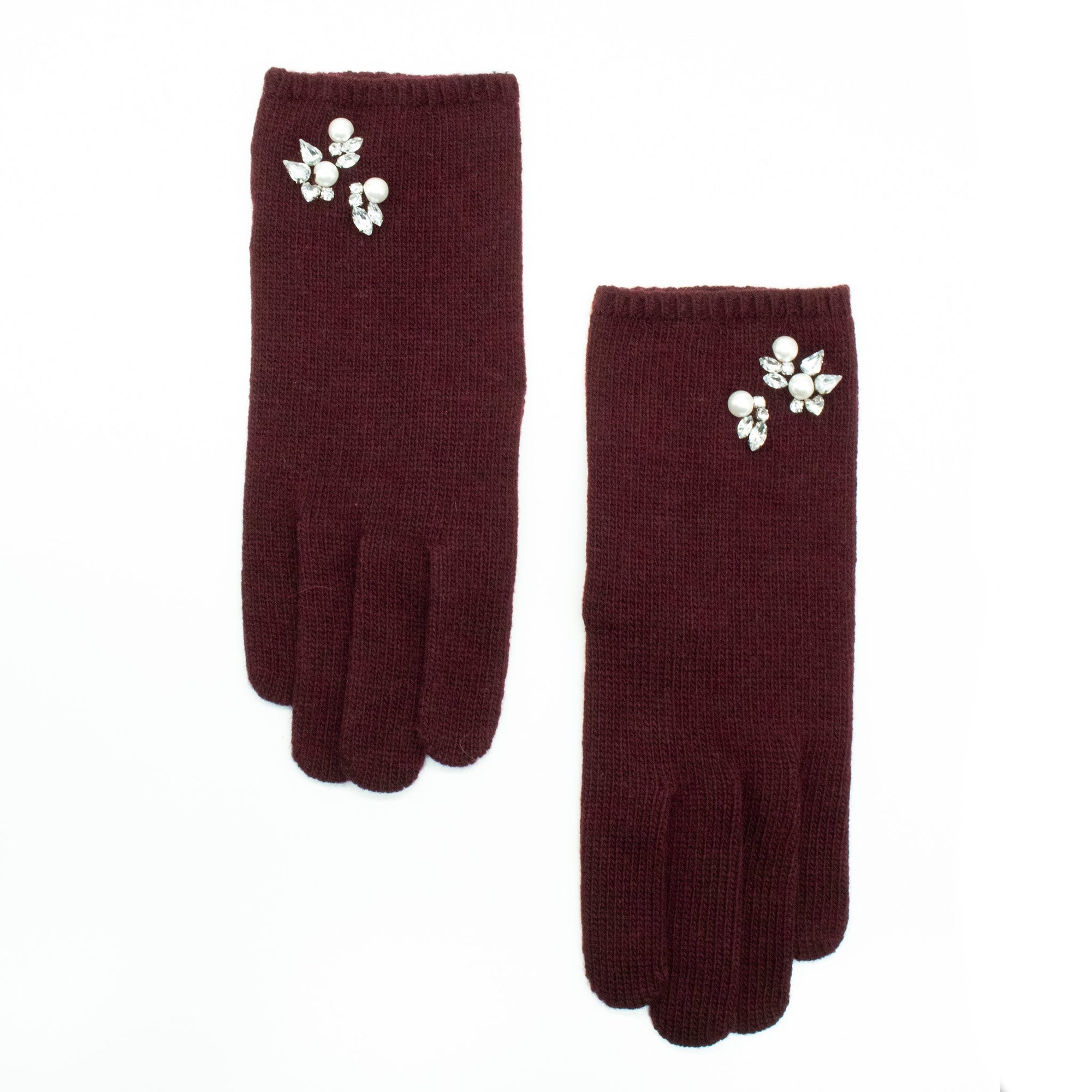 Gloves With Pearls And Stones | Bordeaux