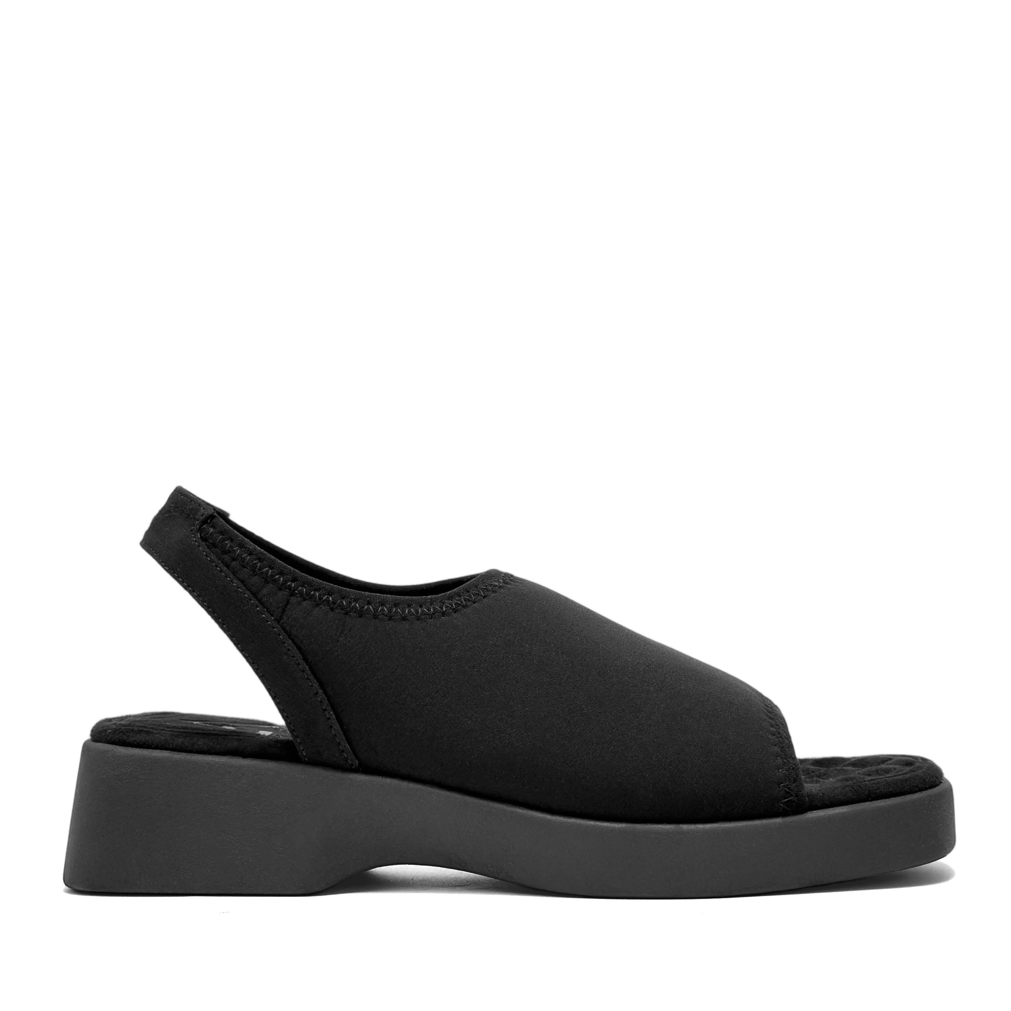 Azura Sandal Flat | Black Stretch Gaberdine