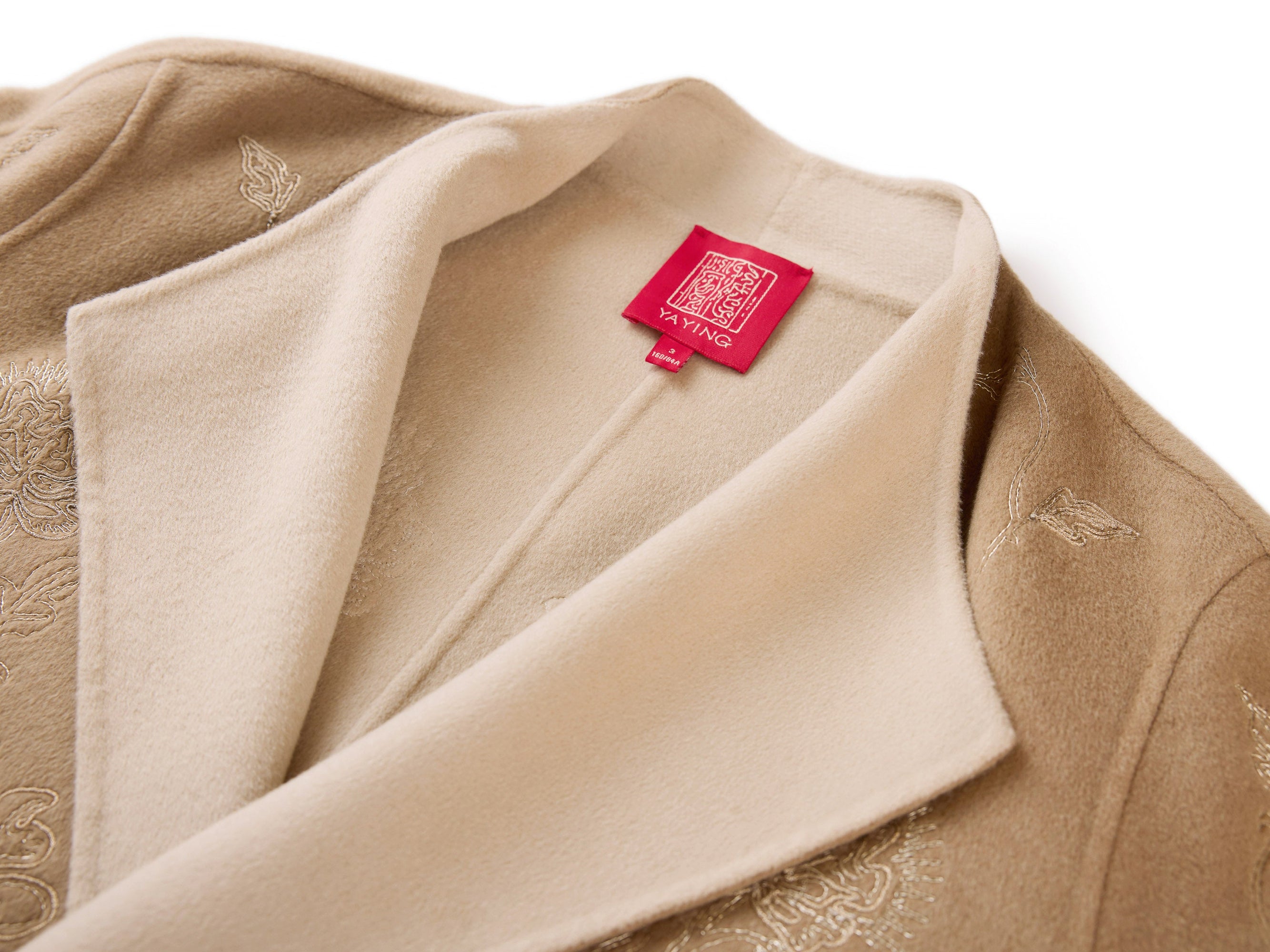 Gold Thread Embroidered Wool Cashmere Blended Coat | Camel