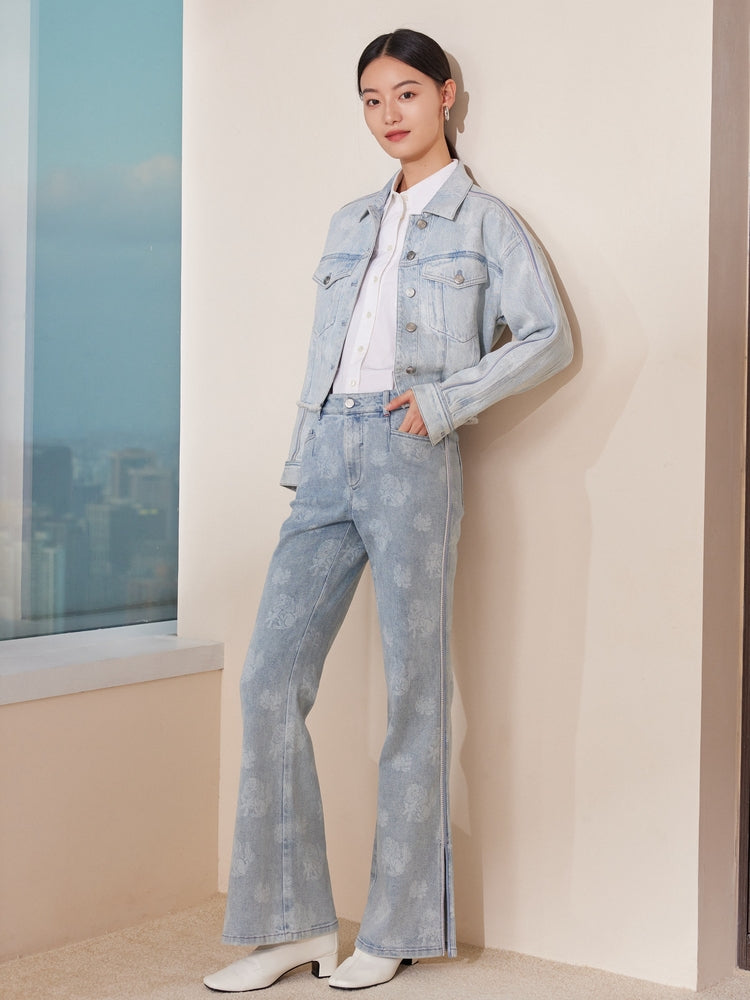 Slightly Flared Slit Jeans | Blue