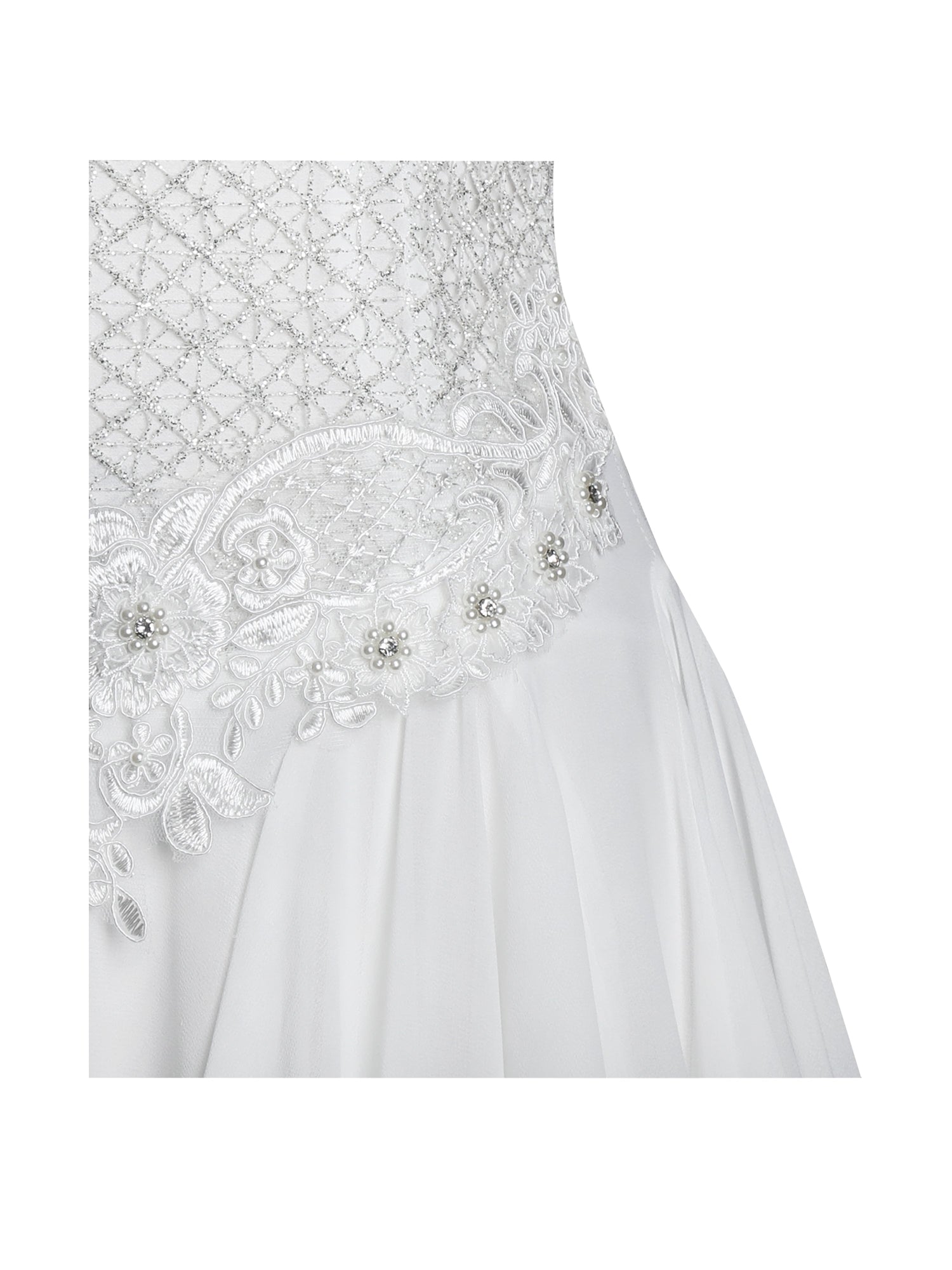 Fabiola Lace Trim Net Top Mini Flare Chiffon Dress | Silver