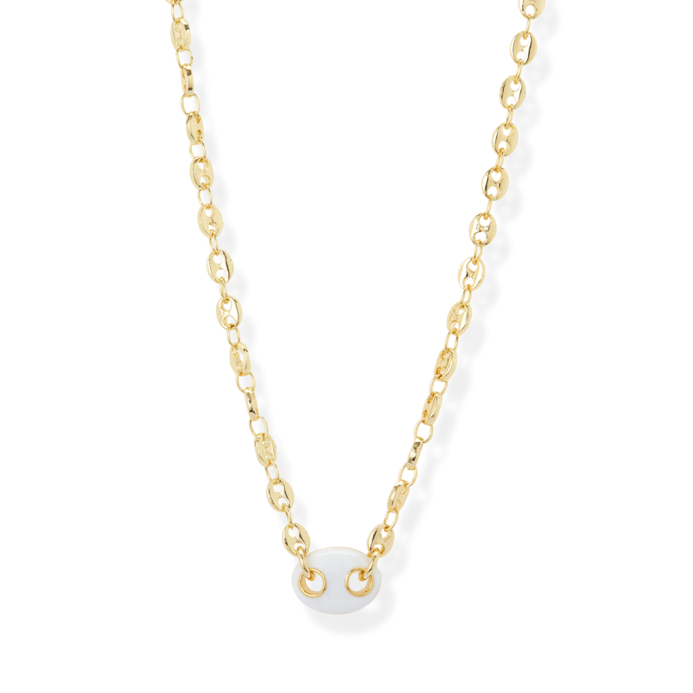 The White Enamel Mariner Chain Necklace | 18K Yellow Gold-Plated