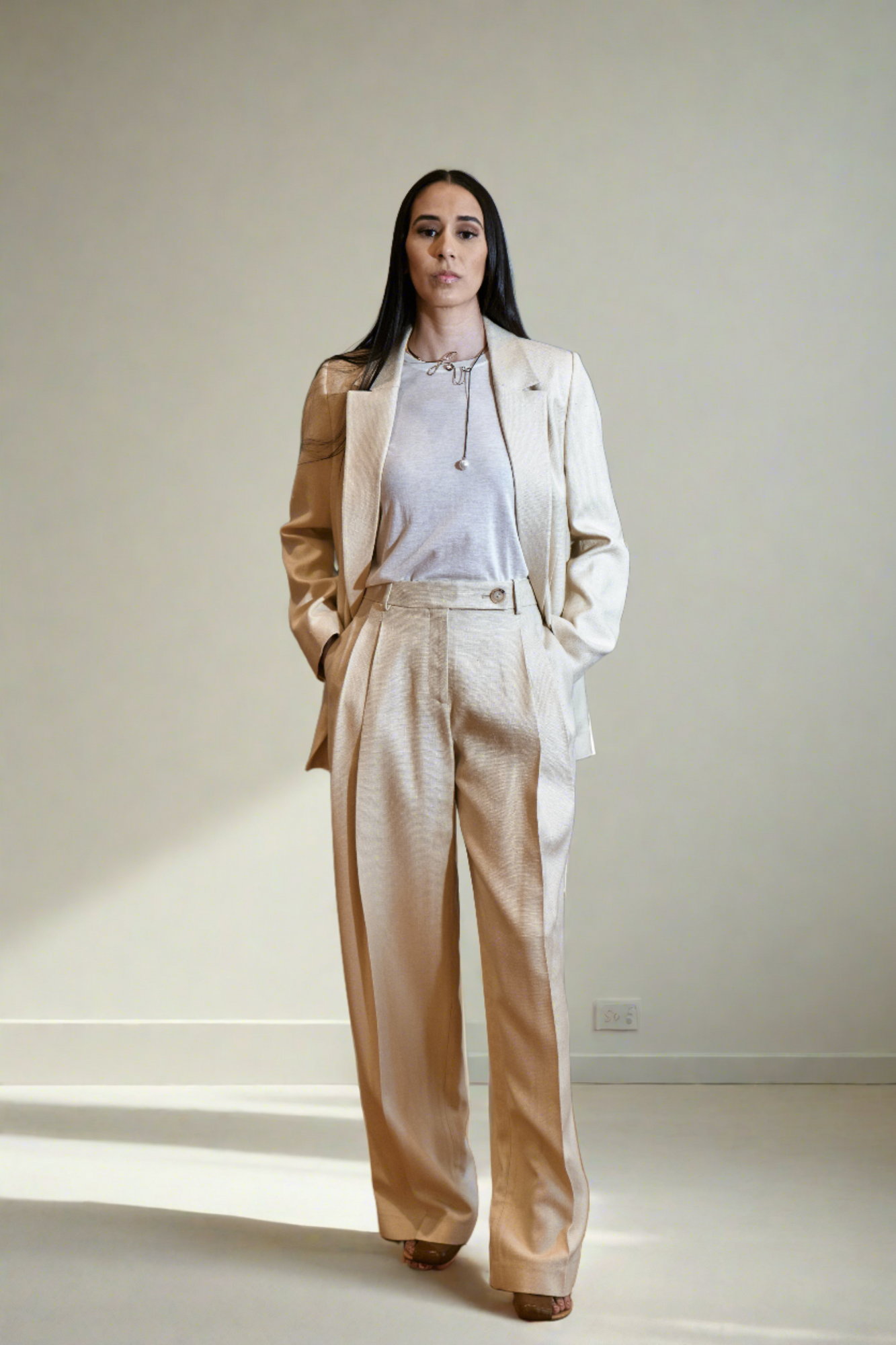 MAISON RABIH KAYROUZ Cream Shantung Pant