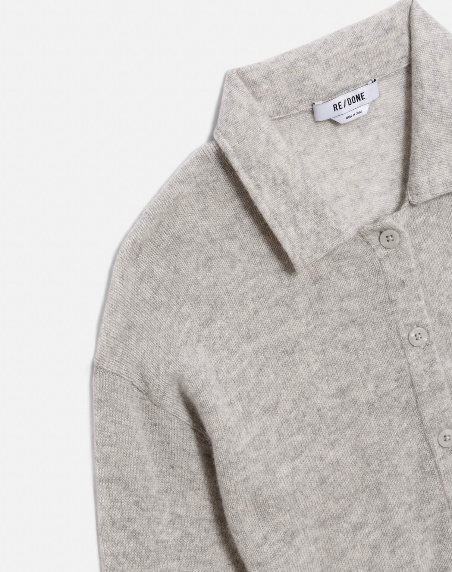 Womens | The Loose Polo Cardigan | Light Heather Grey