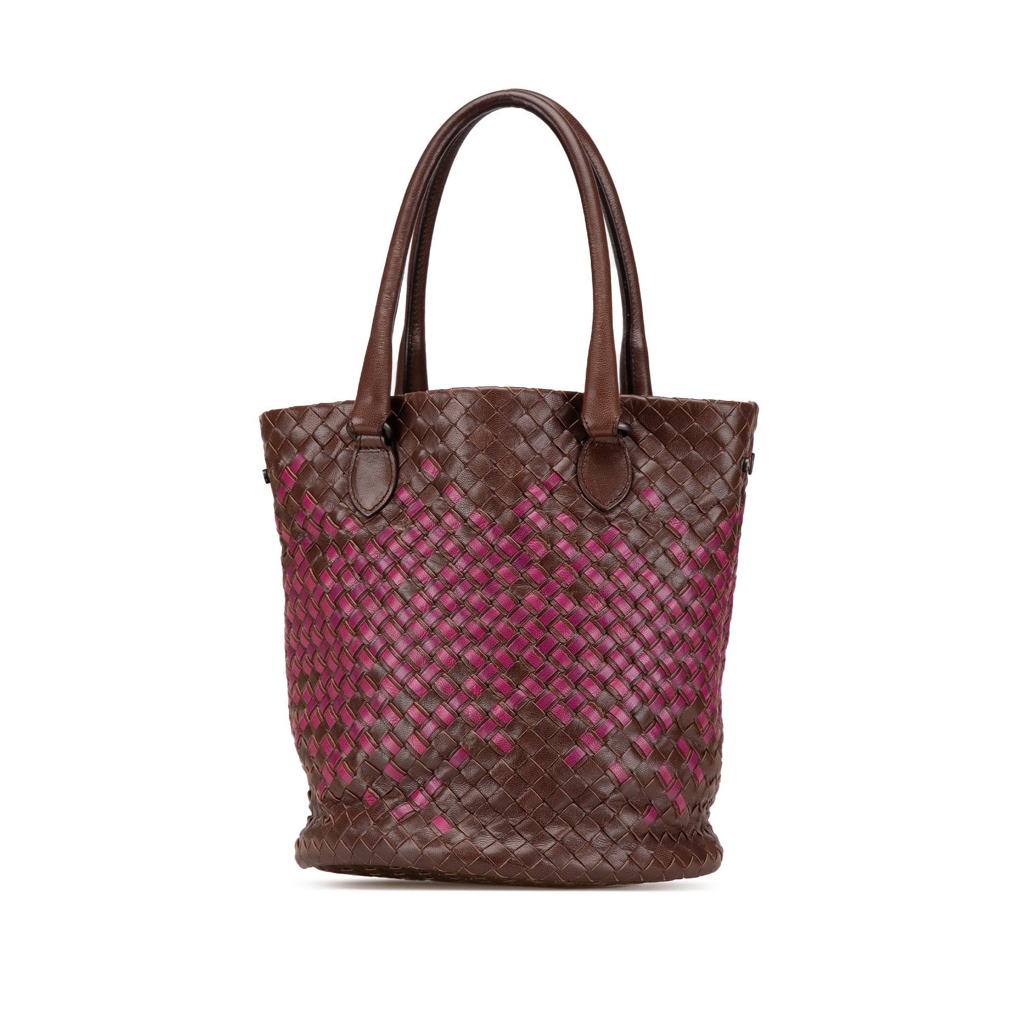 Bottega Veneta | Pre-Owned Bicolor Nappa Intrecciato Bucket Bag | Brown/Pink
