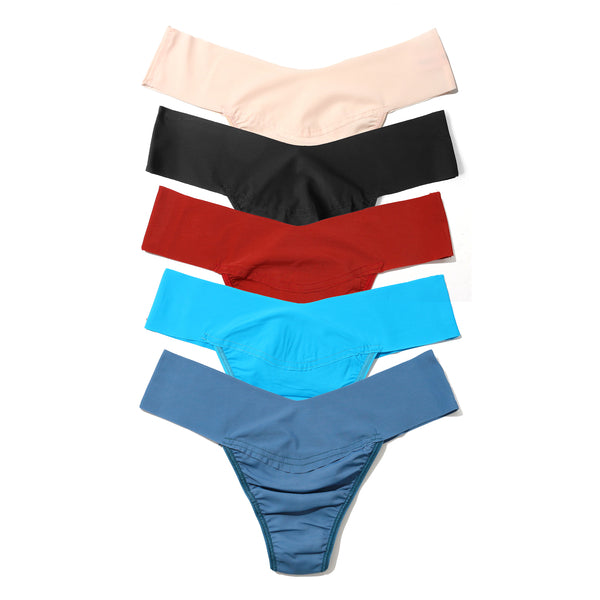 5Pack BreatheSoft Natural Rise Thong | Evening Grey, Black, Pine Tree, Crimson, Taupe