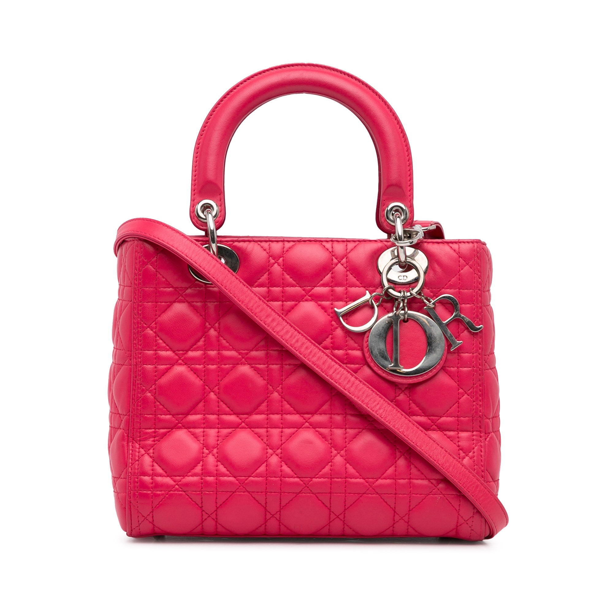Dior | Pre-Owned Medium Lambskin Cannage Lady | Pink/Hot Pink