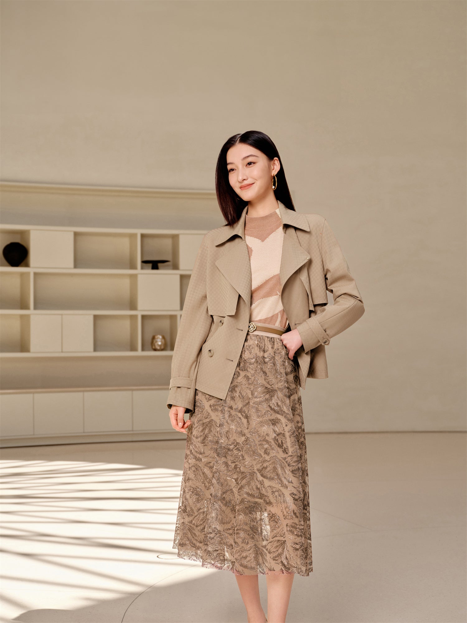 Wool Short Trench Coat | Khaki