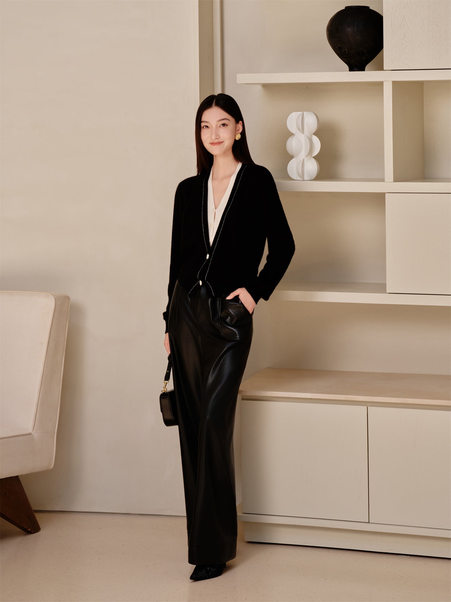 Fashion Wide-Leg Leather Pants | Black