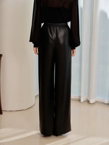 Fashion Wide-Leg Leather Pants | Black
