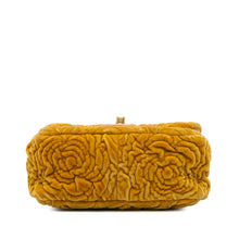 Chanel | Pre-Owned Mini Square Velvet Camellia Embossed Flap | Yellow/Mustard