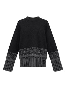 Ethnic Jacquard Cashmere Blended Knit Top | Grey