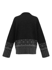 Ethnic Jacquard Cashmere Blended Knit Top | Grey