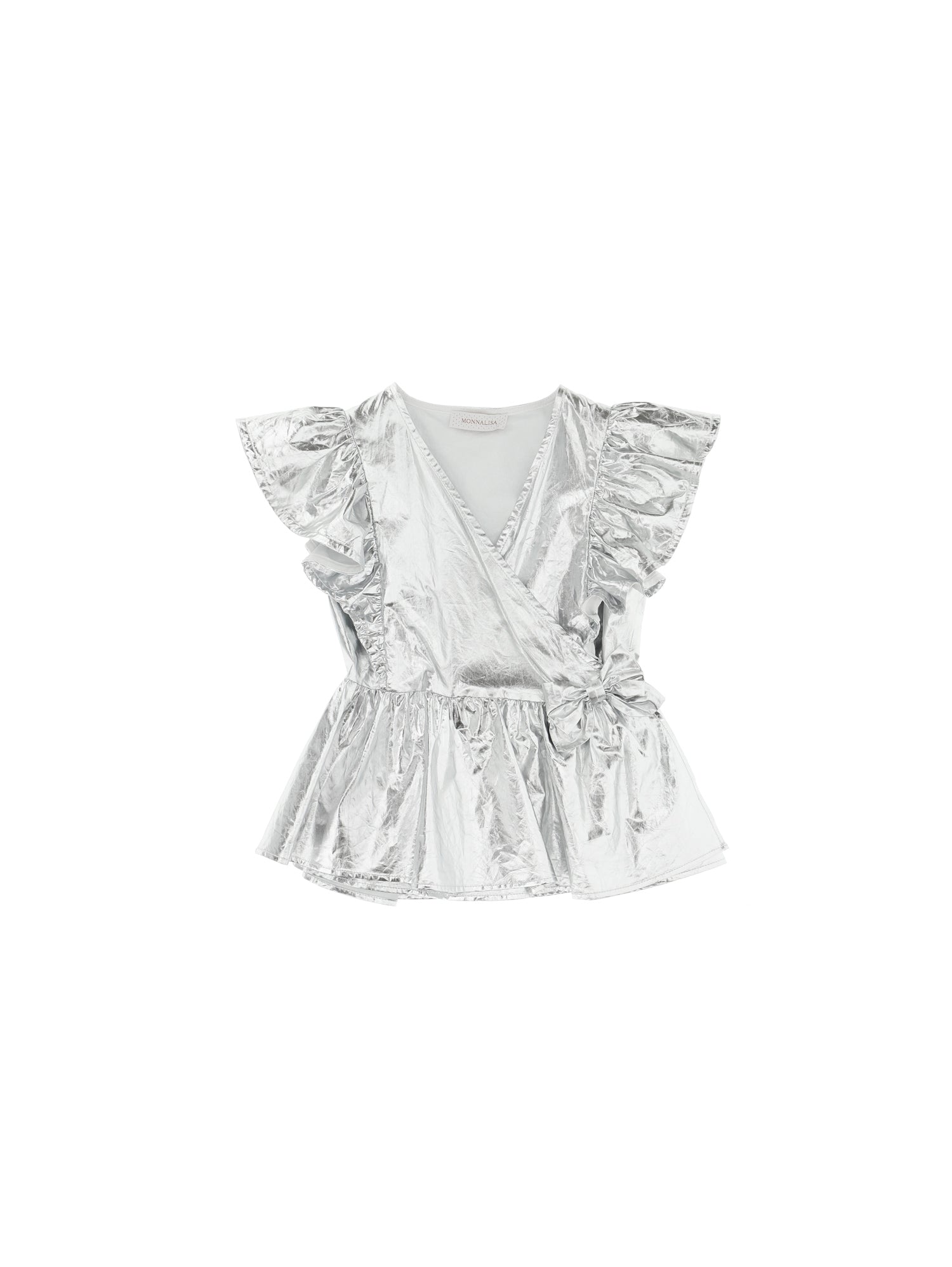 Girls | Crossover Laminated Muslin Top | Silver