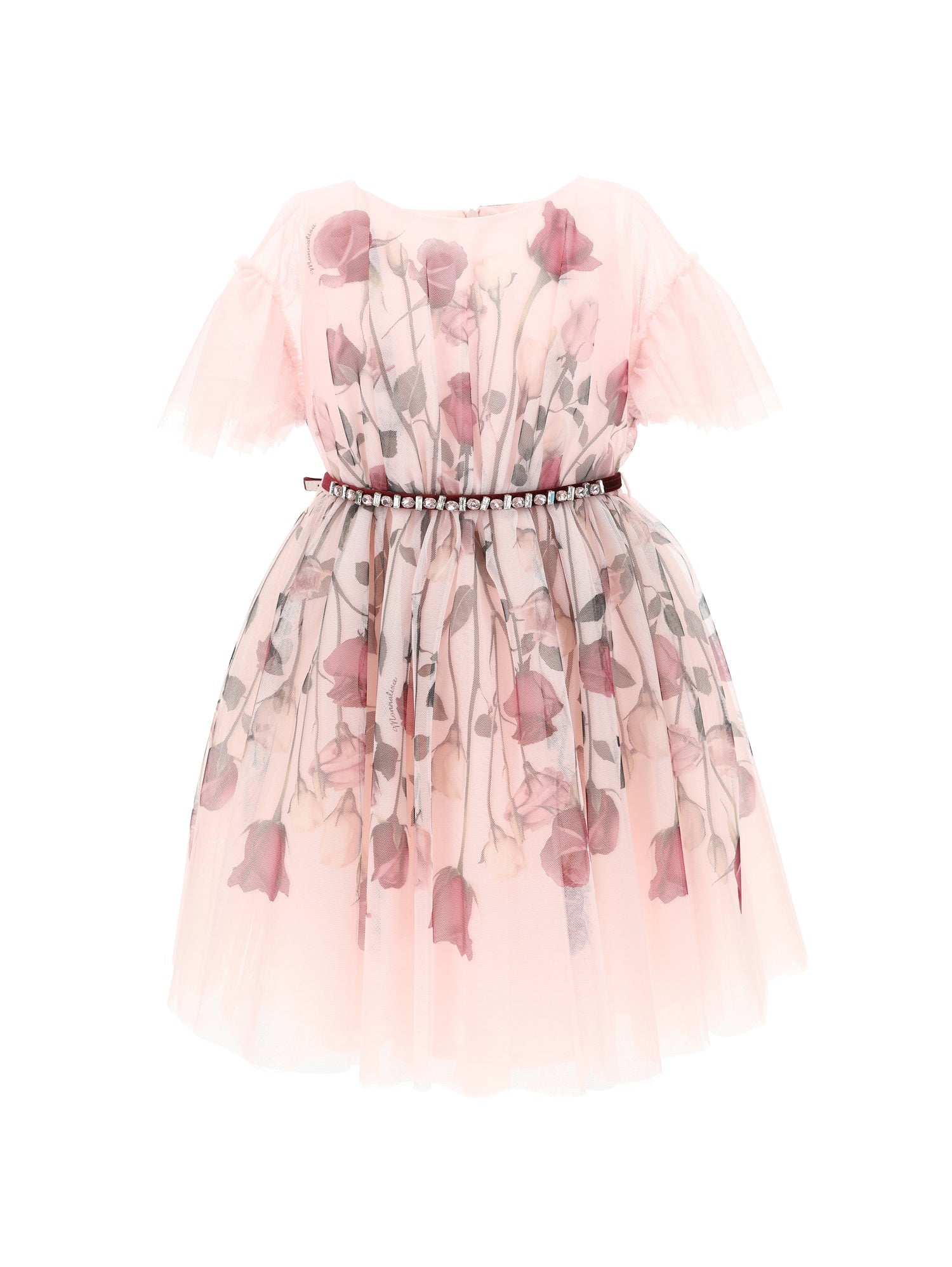 Girls | Rose Print Tulle Dress | Antique Pink
