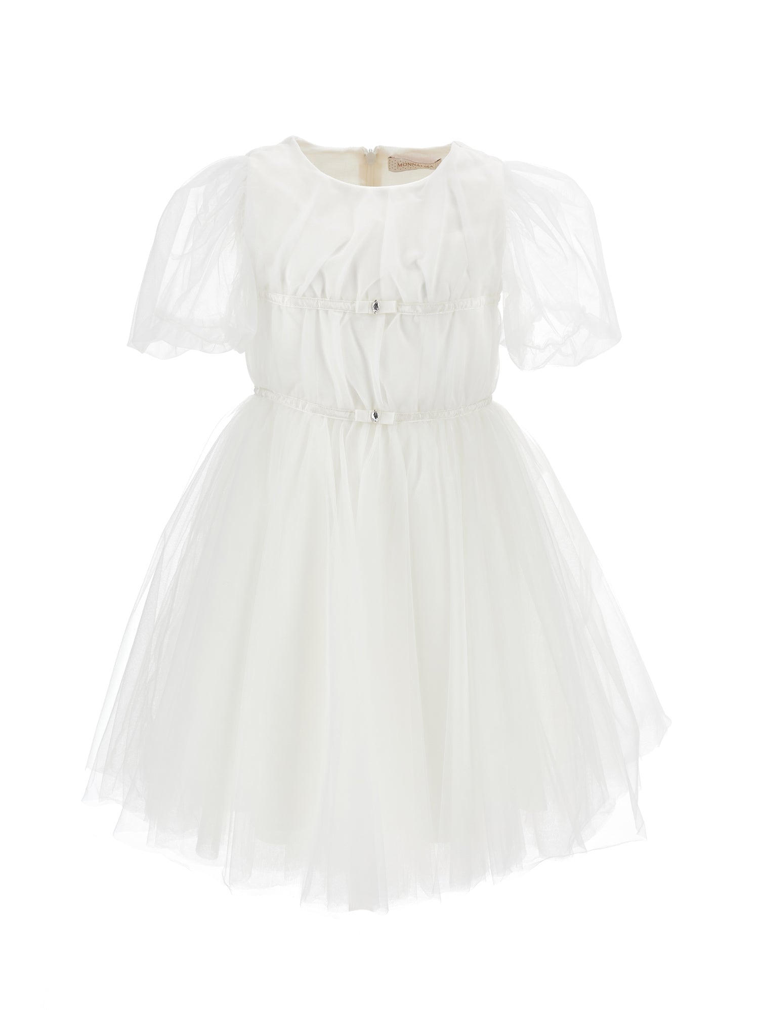 Girls | Silk-Touch Tulle Dress With Ribbons | Light Cream