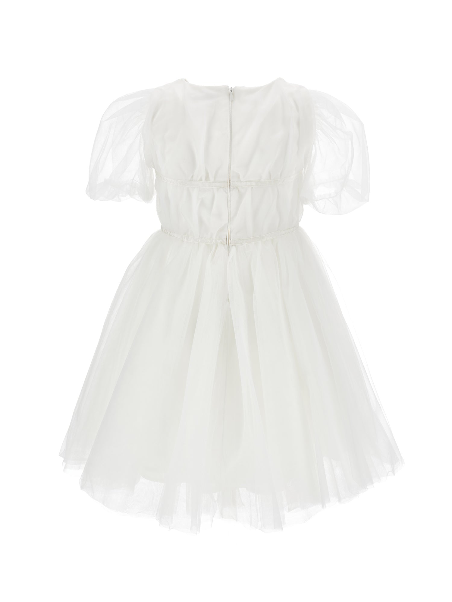 Girls | Silk-Touch Tulle Dress With Ribbons | Light Cream