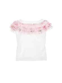 Girls | Organic Cotton T-Shirt With Tulle | Cream/FairyTale