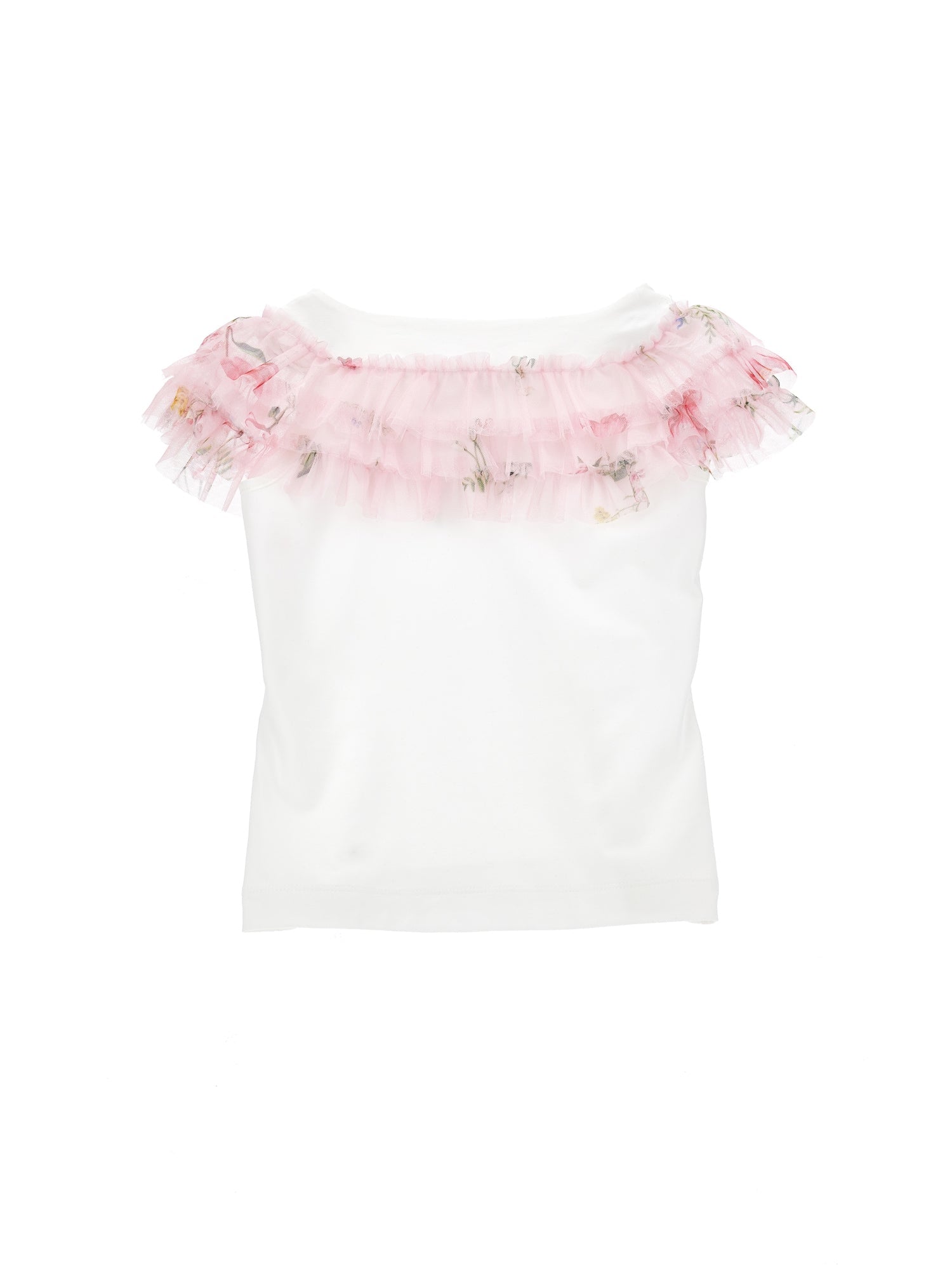 Girls | Organic Cotton T-Shirt With Tulle | Cream/FairyTale