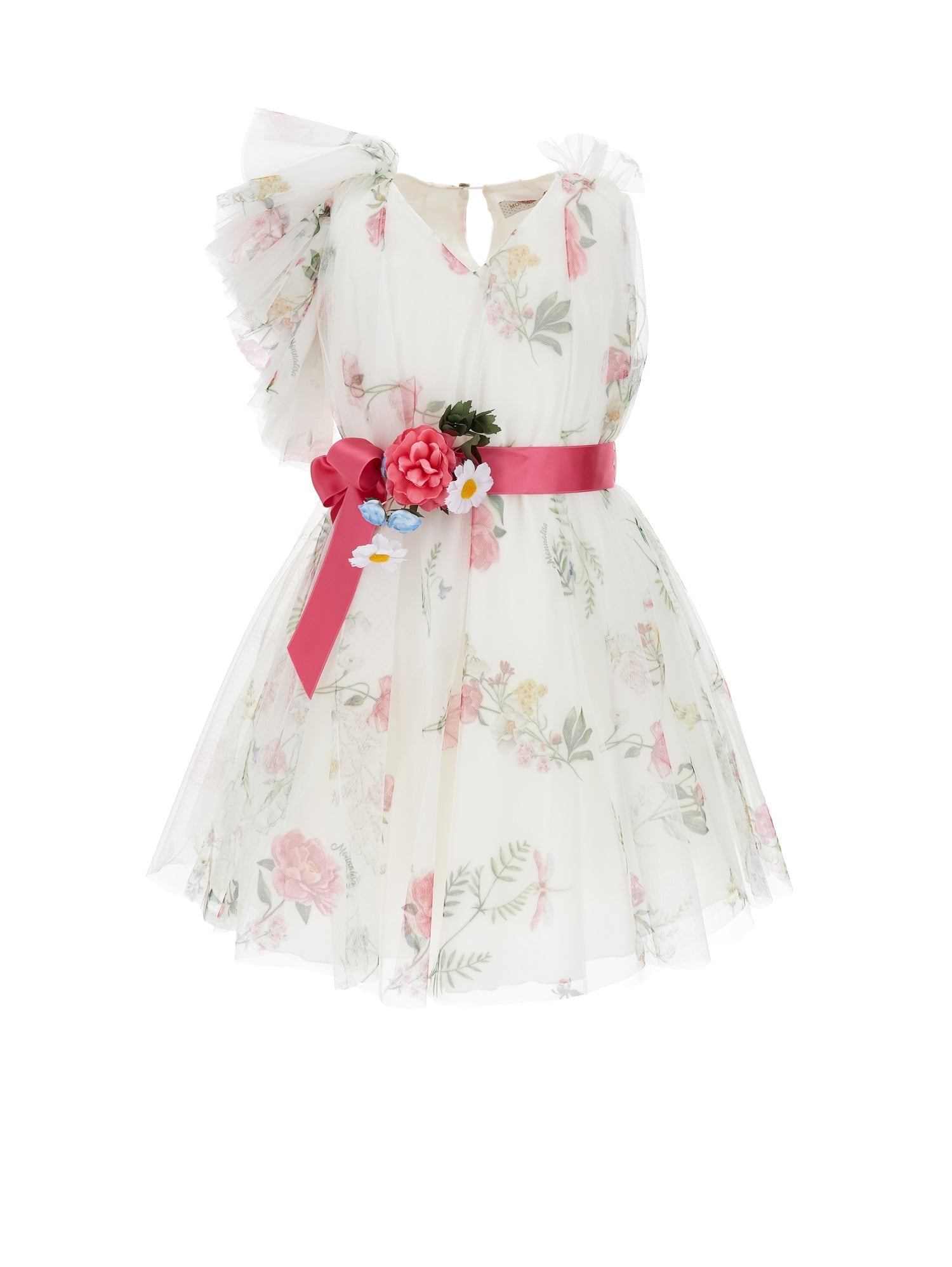 Girls | One Shoulder Tulle Dress | Cream/Multicolor