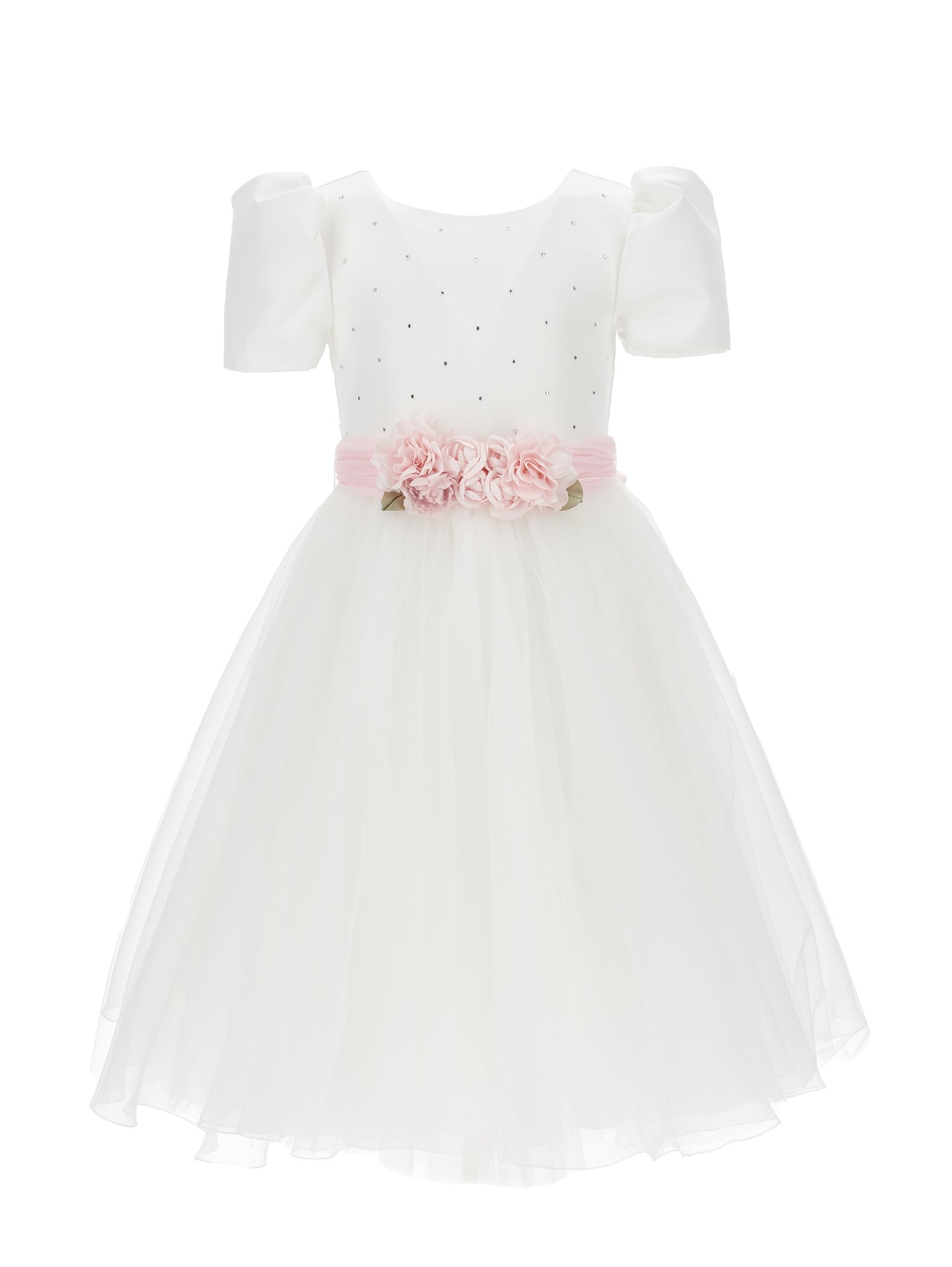 Girls | Duchesse Satin And Glitter Tulle Dress | Cream/Antique Pink
