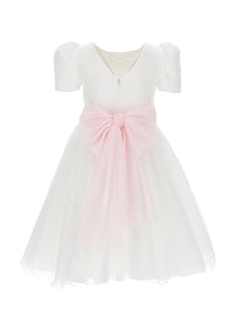 Girls | Duchesse Satin And Glitter Tulle Dress | Cream/Antique Pink