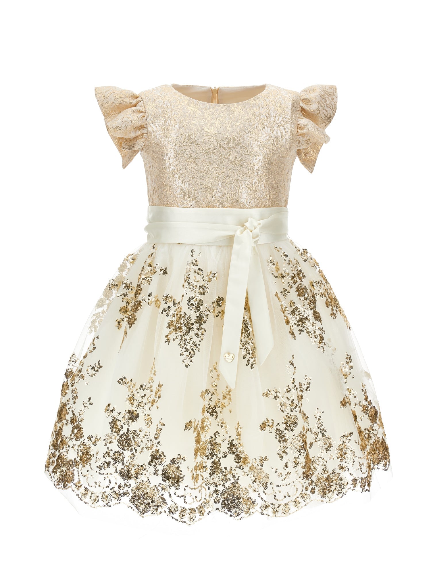 Girls | Sequin-Embroidered Dress | Ecru/Gold