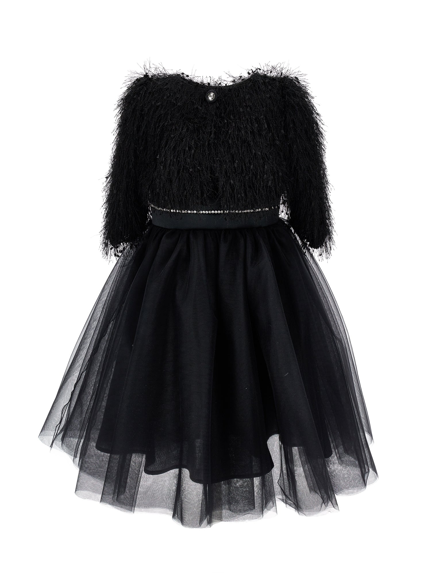 Girls | Silk-Touch Tulle Dress With Fringing | Black