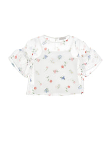Girls | Cotton Blouse With Tank Top | Cream/Multicolor