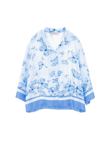 Girls | Butterfly Satin Shirt | Sky Blue