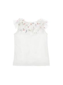 Girls | T-Shirt With Ruffles | Cream/Multicolor