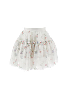 Girls | Botanical Print Tulle Skirt | Cream/Multicolor