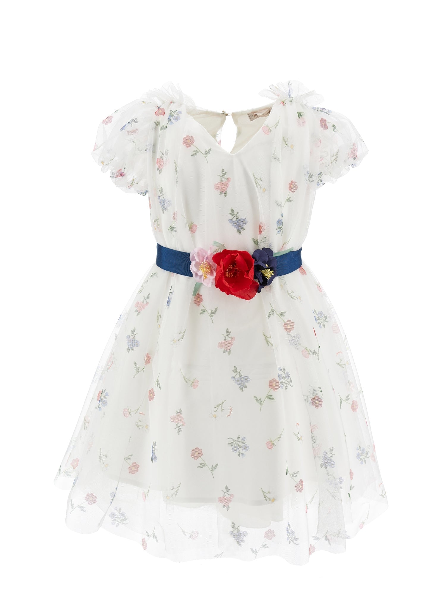 Girls | Botanical Print Tulle Dress | Cream/Multicolor