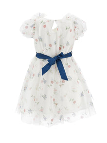 Girls | Botanical Print Tulle Dress | Cream/Multicolor