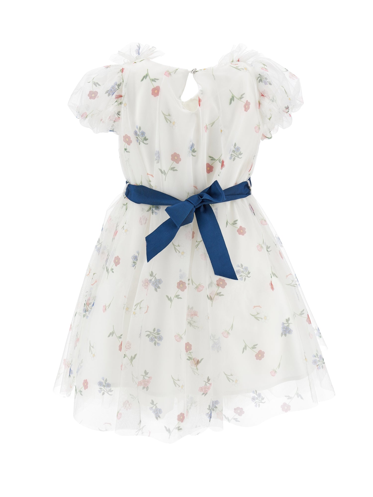 Girls | Botanical Print Tulle Dress | Cream/Multicolor