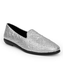 Betunia Casual Loafer | Silver Faux Textured Saffiano