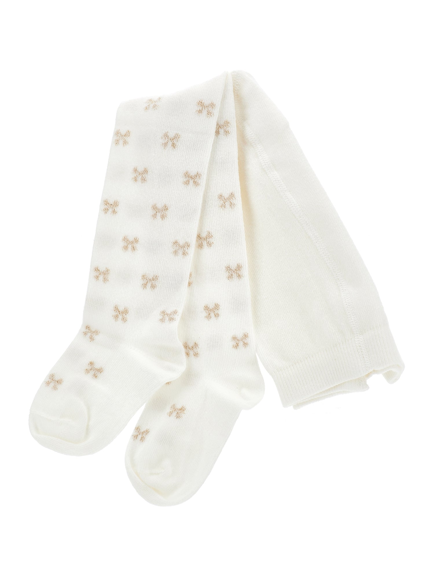 Girls | Cotton Tights With Bows | Cream/Gold
